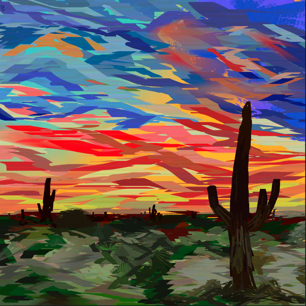 desert sunset cactus painting